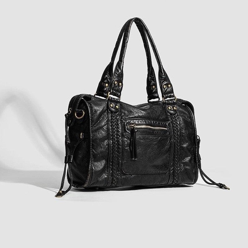 Washed Faux Leather Moto Shoulder Bag