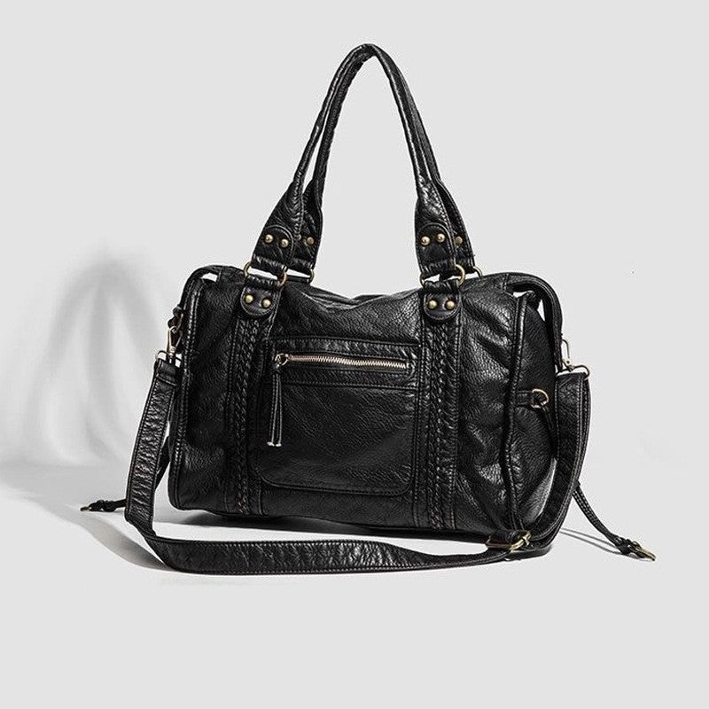 Washed Faux Leather Moto Shoulder Bag