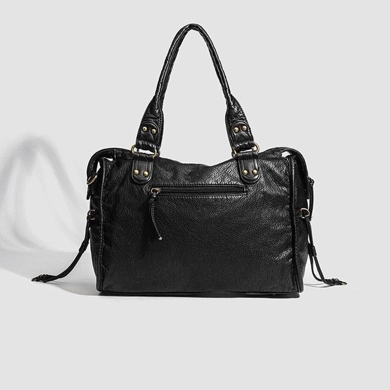 Washed Faux Leather Moto Shoulder Bag