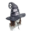 Distressed Witch Hat With Curled Point And Cord - Silver
