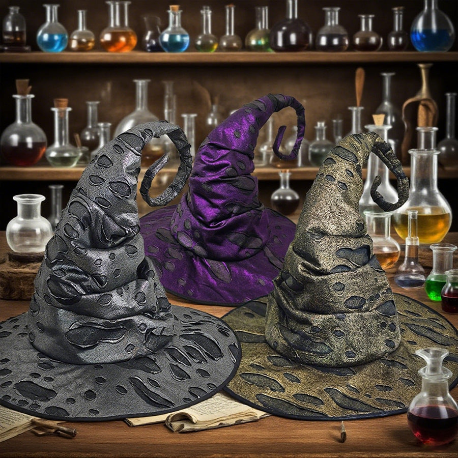 Distressed Witch Hat With Curled Point And Cord - view 1