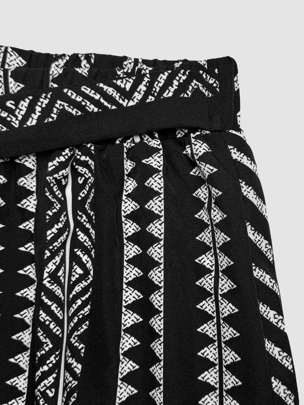Tie Waist Wide Leg Pants With Geo Stripes - Black - 3