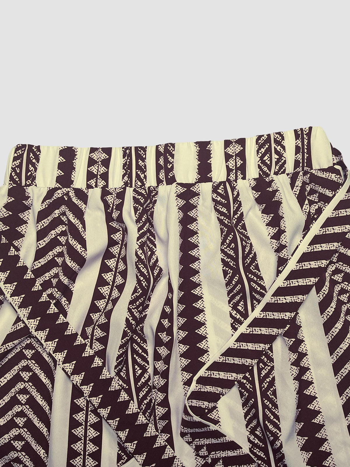 Tie Waist Wide Leg Pants With Geo Stripes - Red - 7
