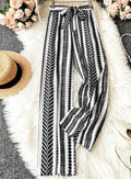 Tie Waist Wide Leg Pants With Geo Stripes - White