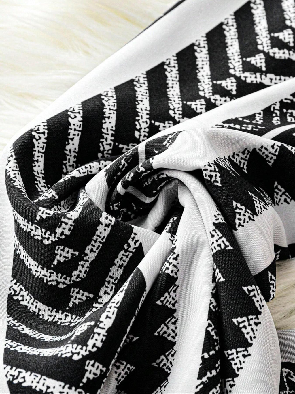 Tie Waist Wide Leg Pants With Geo Stripes - White - 6