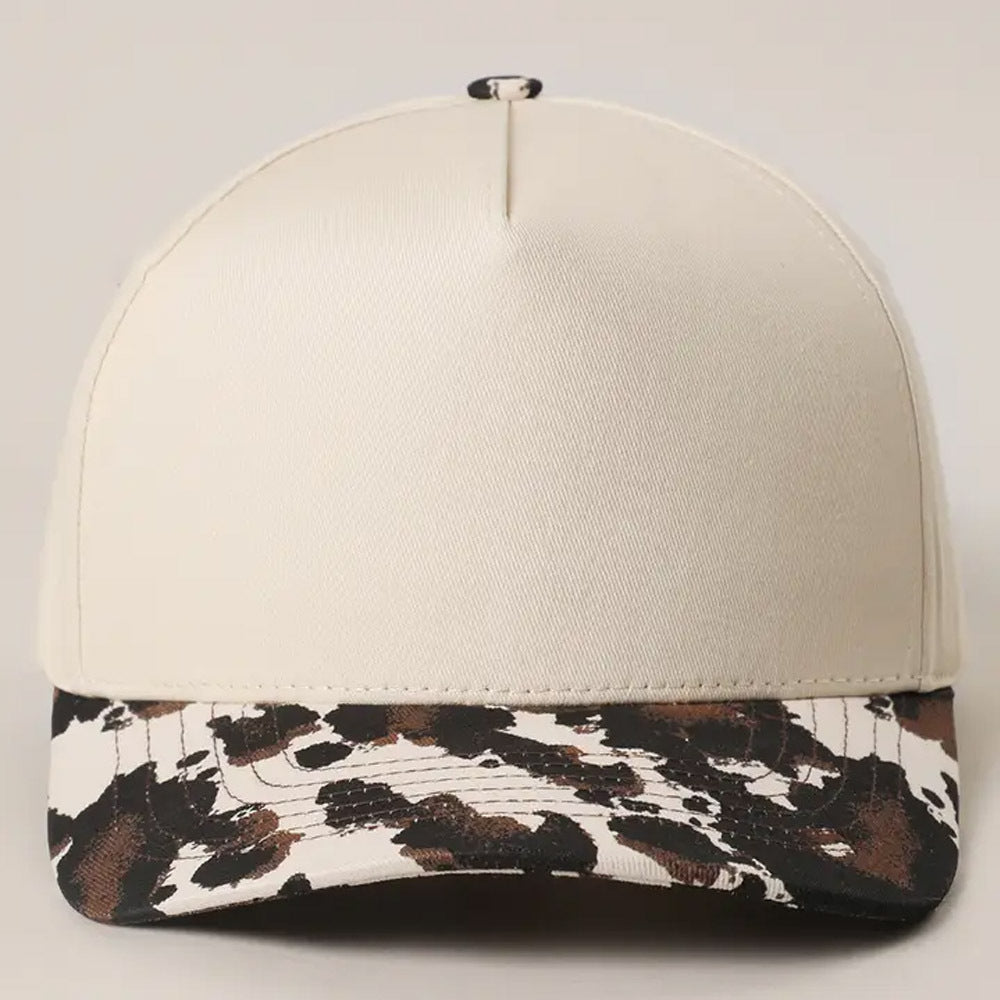 Wild Animal Print Two-Tone Structured Baseball Cap - Cow Print