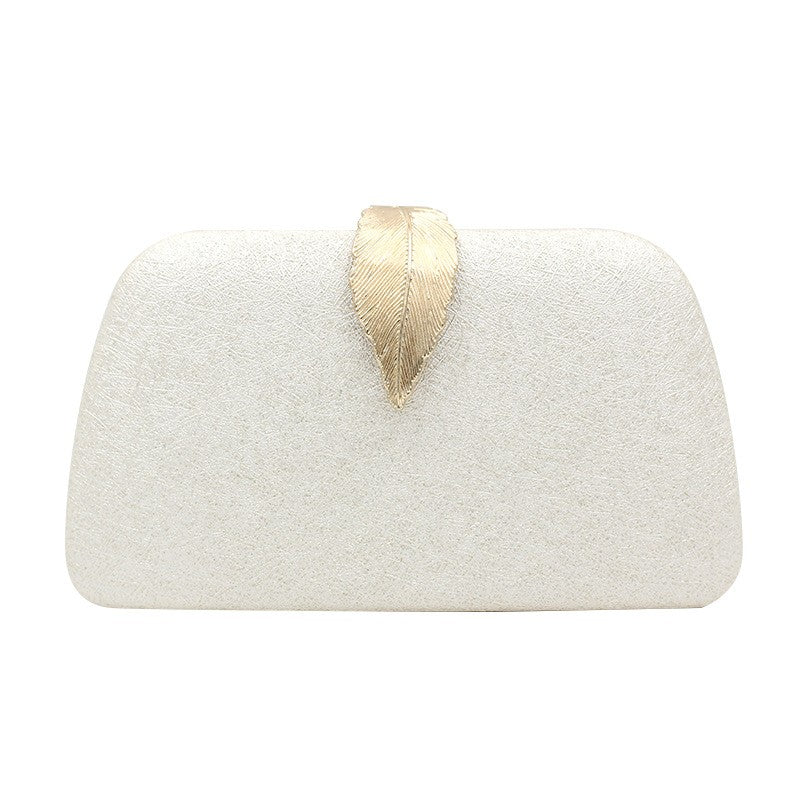 Leaf Clasp Hard Case Evening Clutch - Champagne