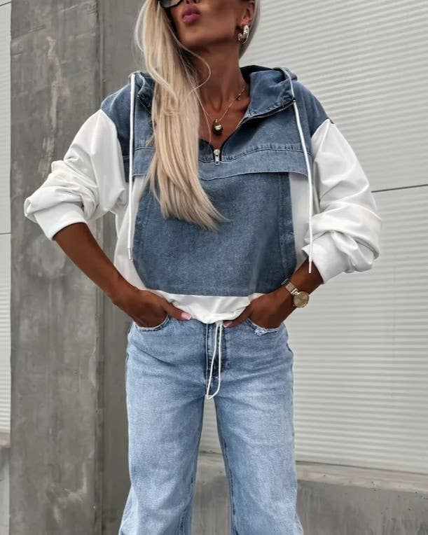 Colorblock Half Zip Hooded Pullover Sweatshirt