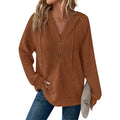 Waffle Knit Button Henley Hoodie - Ginger