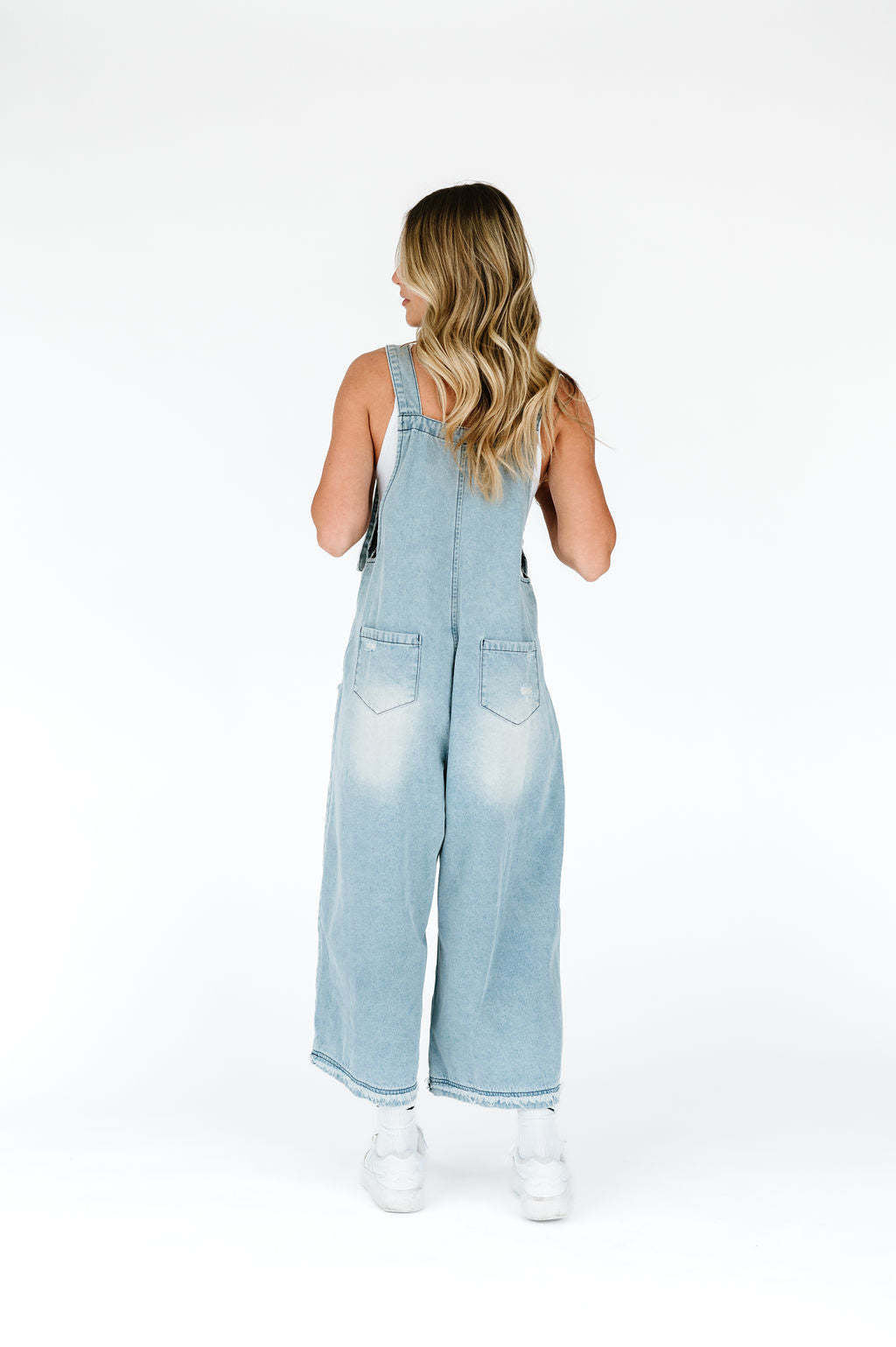 Distressed Wide Leg Denim Overalls - Lightblue - 5