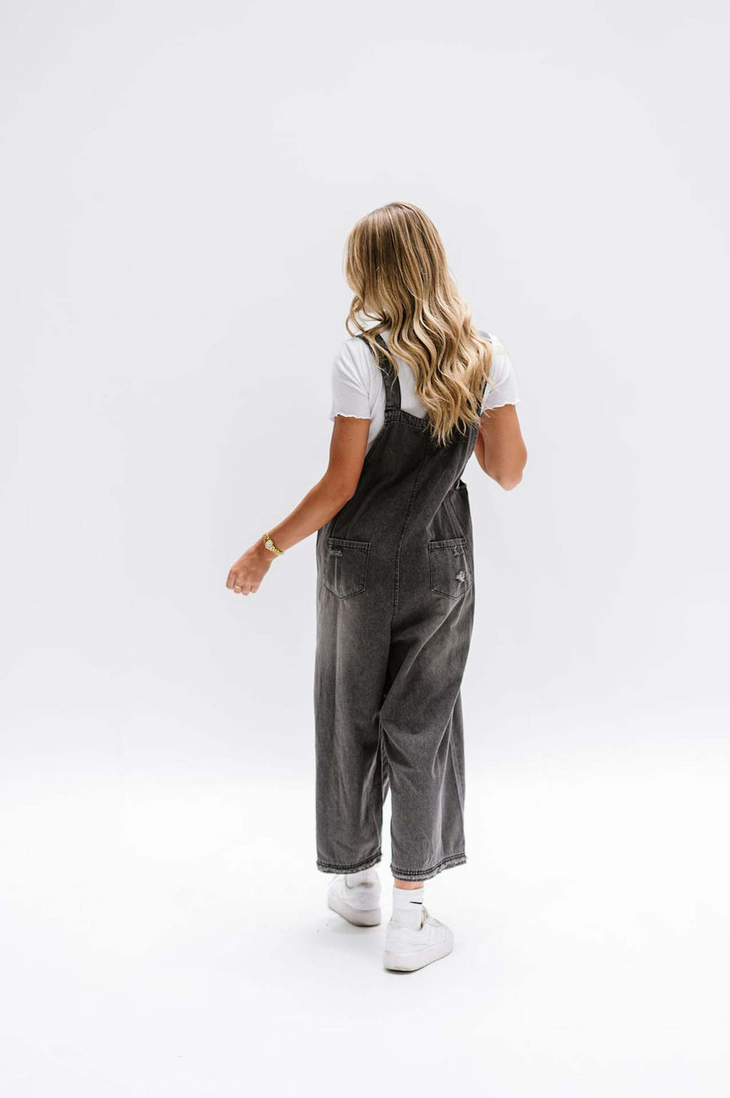 Distressed Wide Leg Denim Overalls - black - 2
