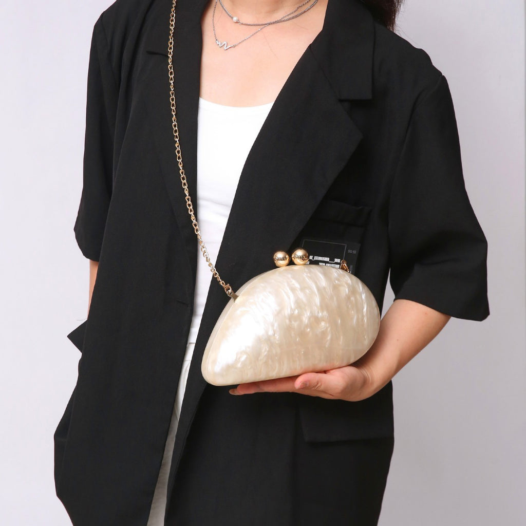 Marbled Acrylic Pebble Clutch with Chain Strap