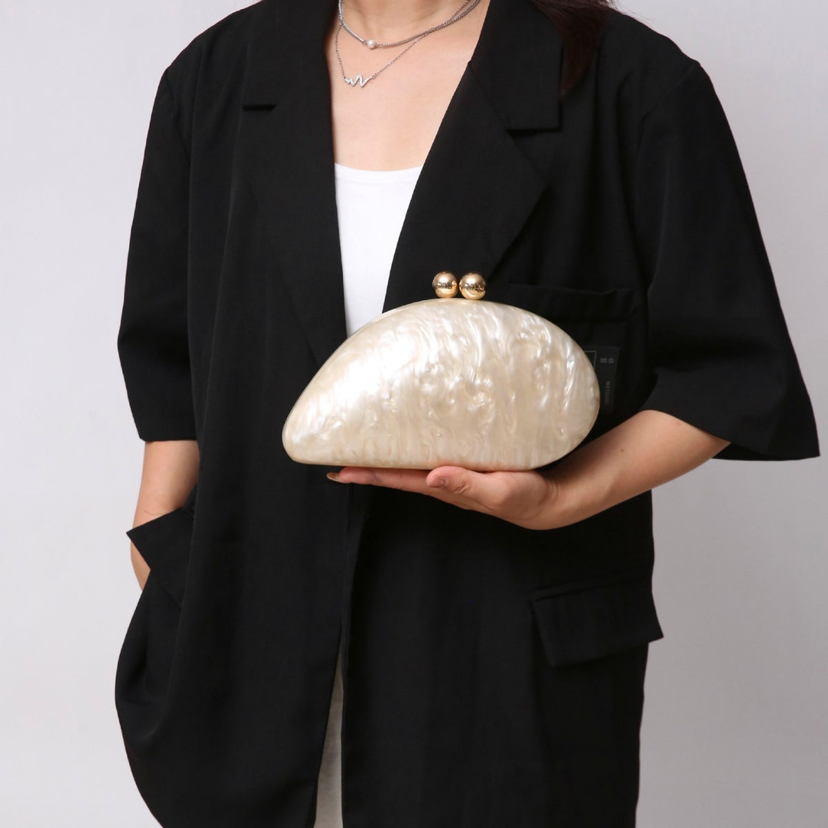 Marbled Acrylic Pebble Clutch with Chain Strap