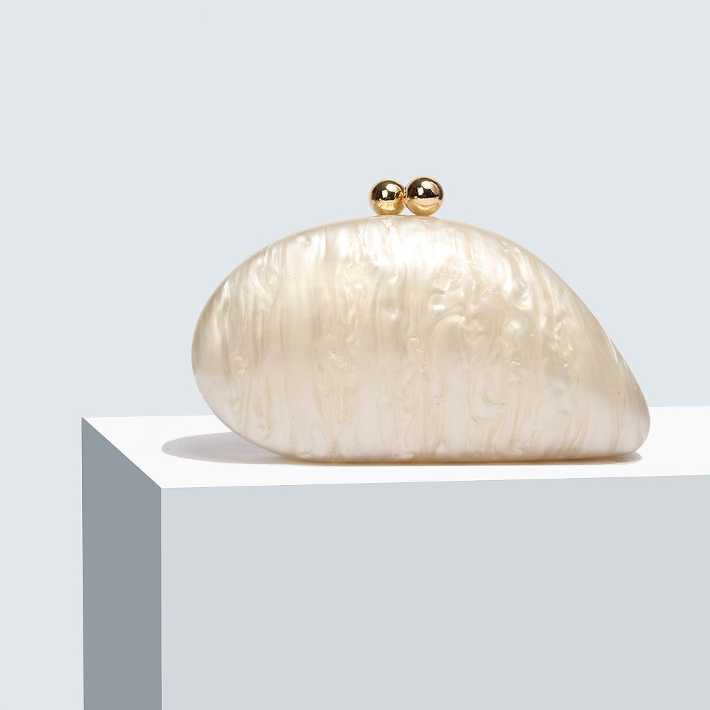 Marbled Acrylic Pebble Clutch with Chain Strap
