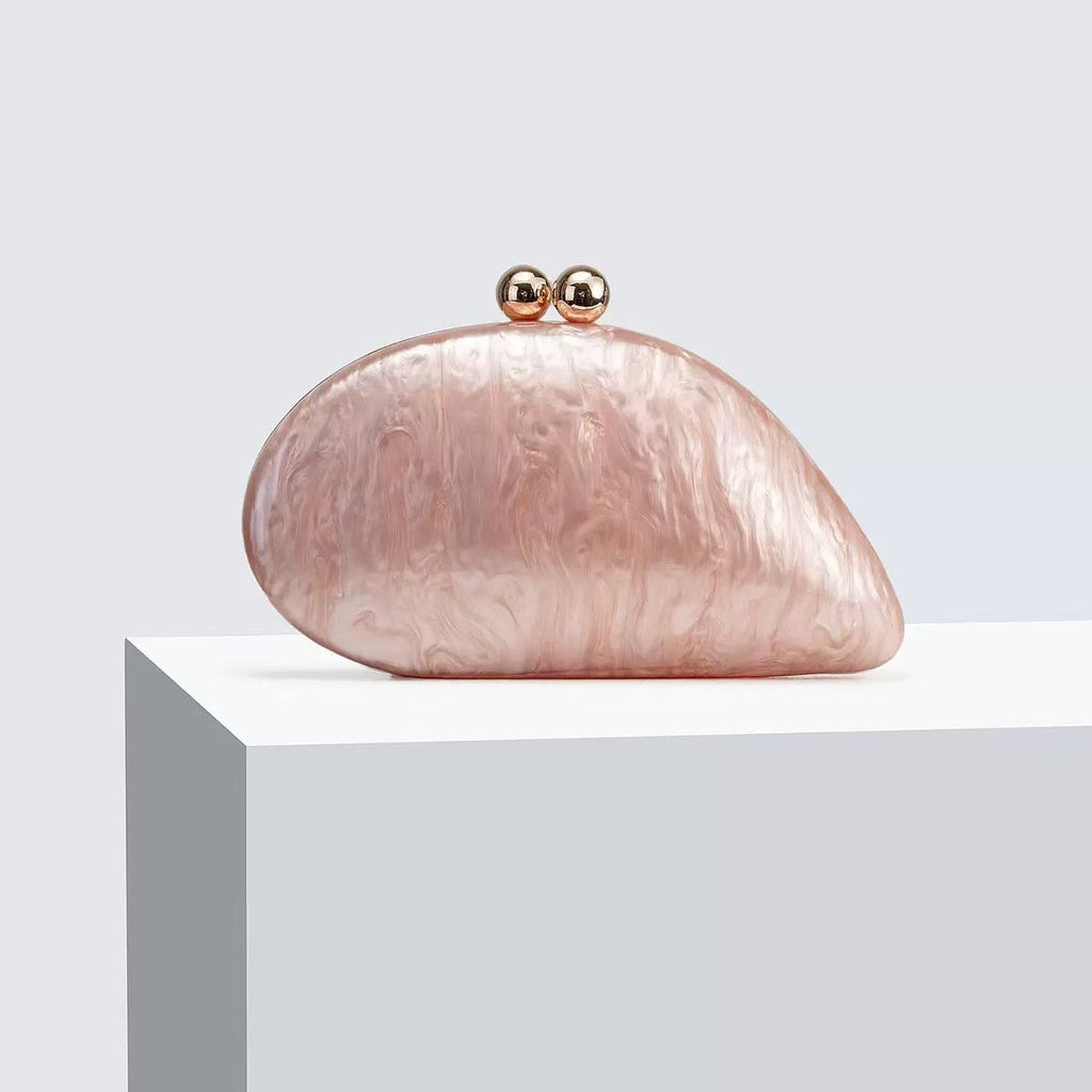 Marbled Acrylic Pebble Clutch with Chain Strap