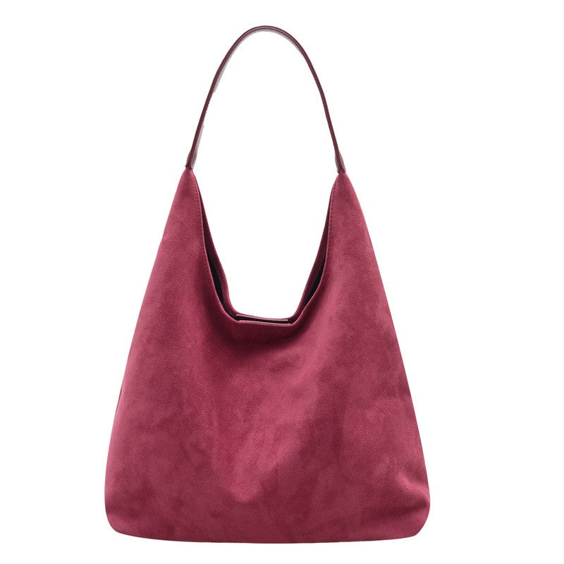 Faux Suede Slouchy Hobo Bag With Pouch - Burgundy