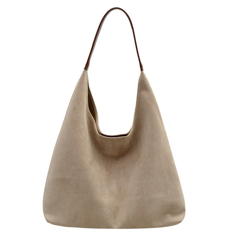 Faux Suede Slouchy Hobo Bag With Pouch - Cream