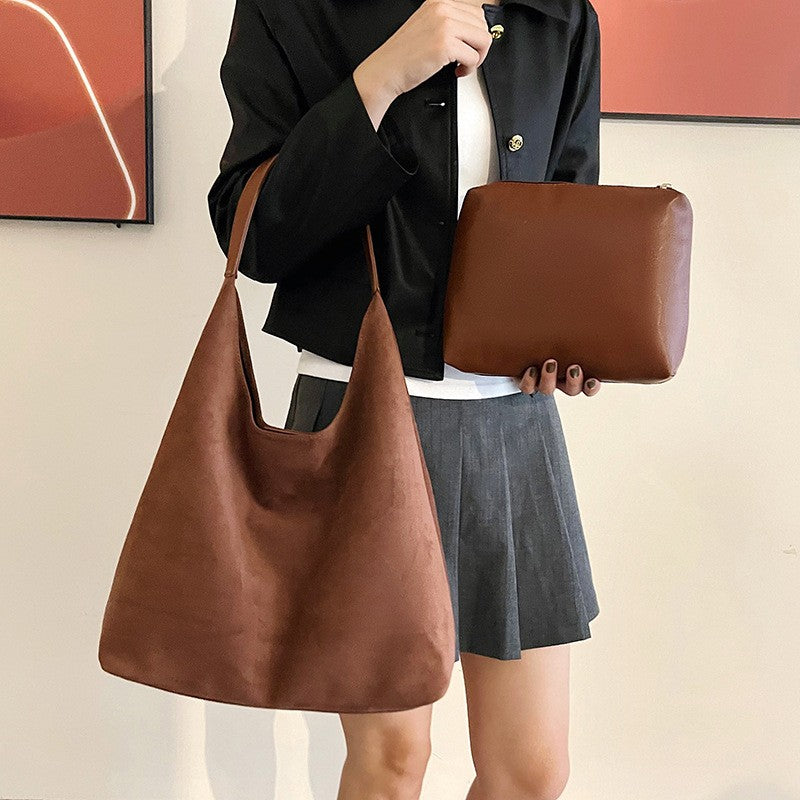 Faux Suede Slouchy Hobo Bag With Pouch