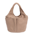 Corduroy Bucket Tote Bag With Side Pockets - Khaki