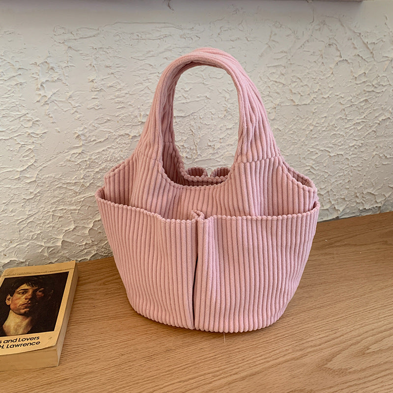 Corduroy Bucket Tote Bag With Side Pockets - view 1