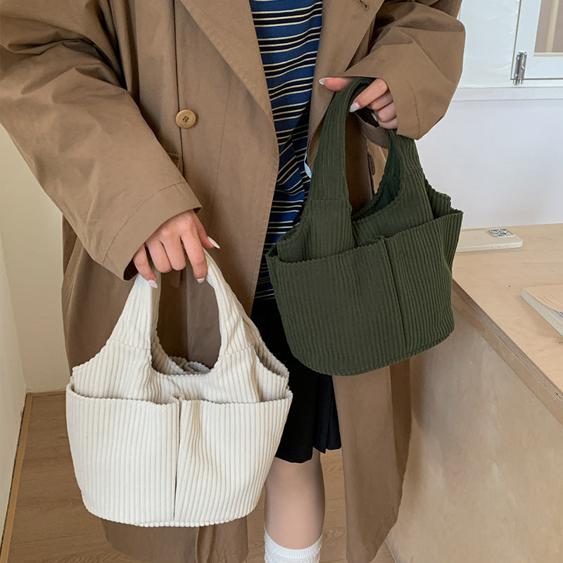 Corduroy Bucket Tote Bag With Side Pockets - view 2