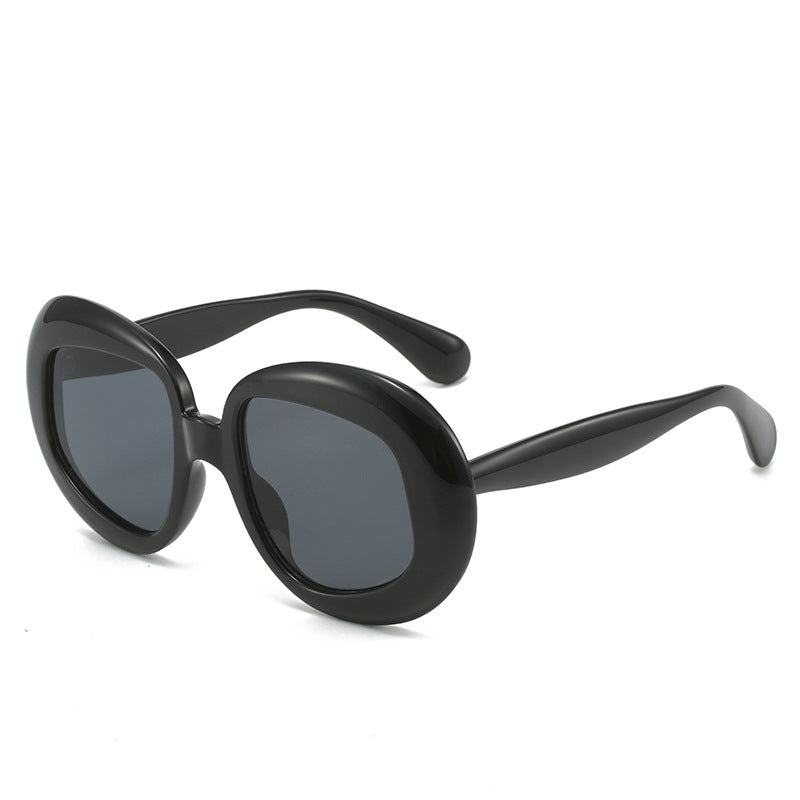 Chunky Oval Frame Sunglasses With Colour Blocking - Black