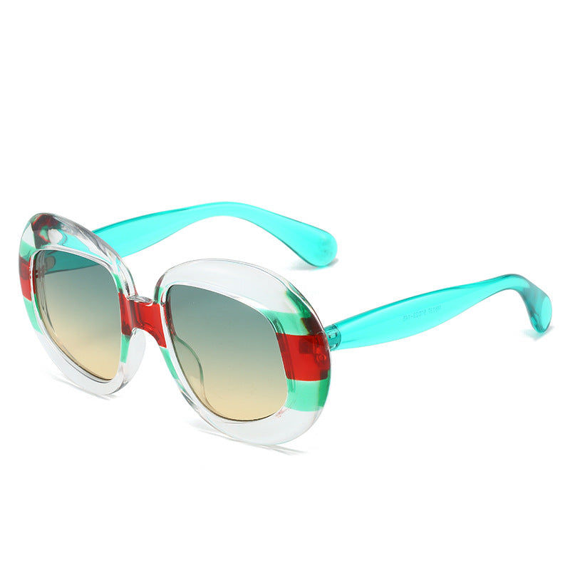 Chunky Oval Frame Sunglasses With Colour Blocking - Blue
