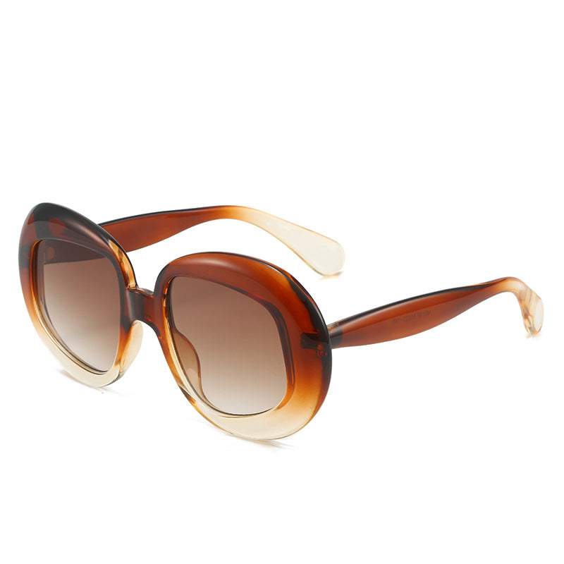 Chunky Oval Frame Sunglasses With Colour Blocking - Brown