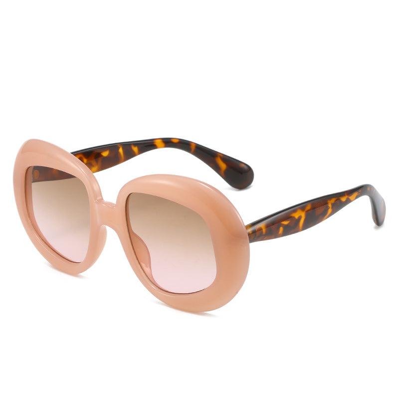 Chunky Oval Frame Sunglasses With Colour Blocking - Pink