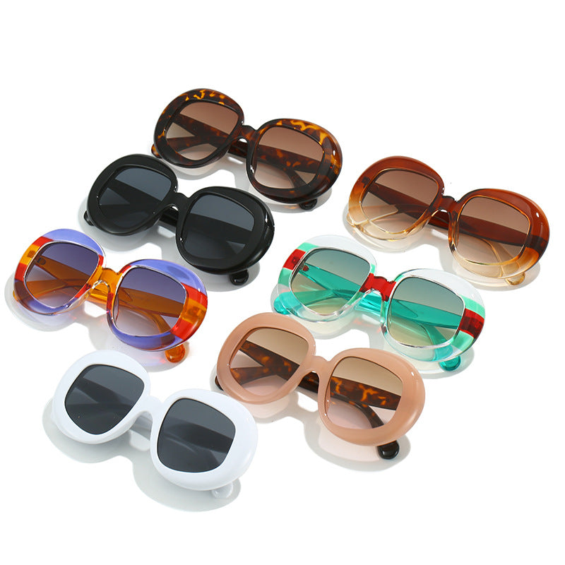 Chunky Oval Frame Sunglasses With Colour Blocking - Purple
