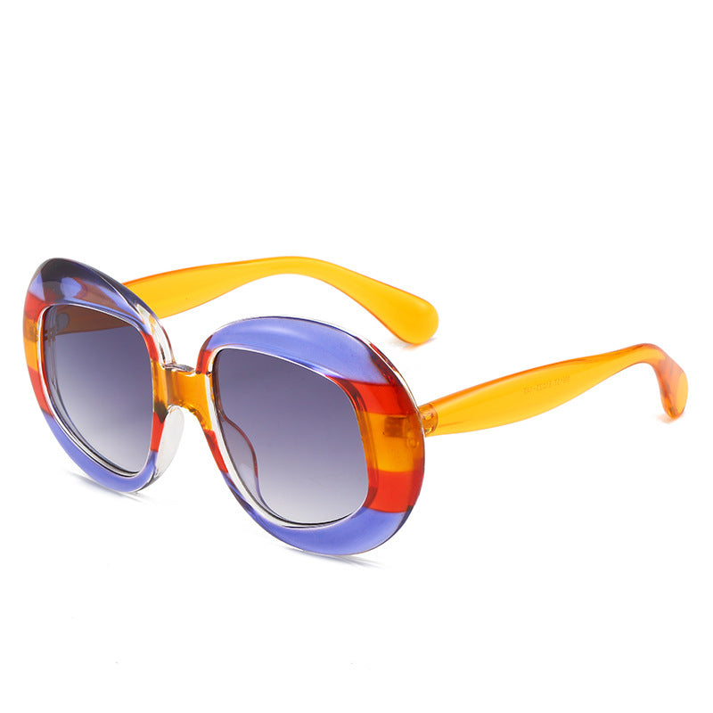 Chunky Oval Frame Sunglasses With Colour Blocking - Purple - 1