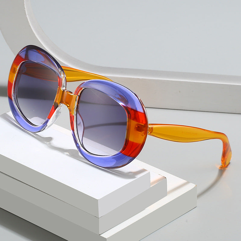Chunky Oval Frame Sunglasses With Colour Blocking - Purple - 2
