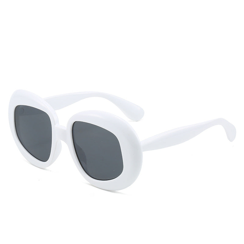 Chunky Oval Frame Sunglasses With Colour Blocking - White