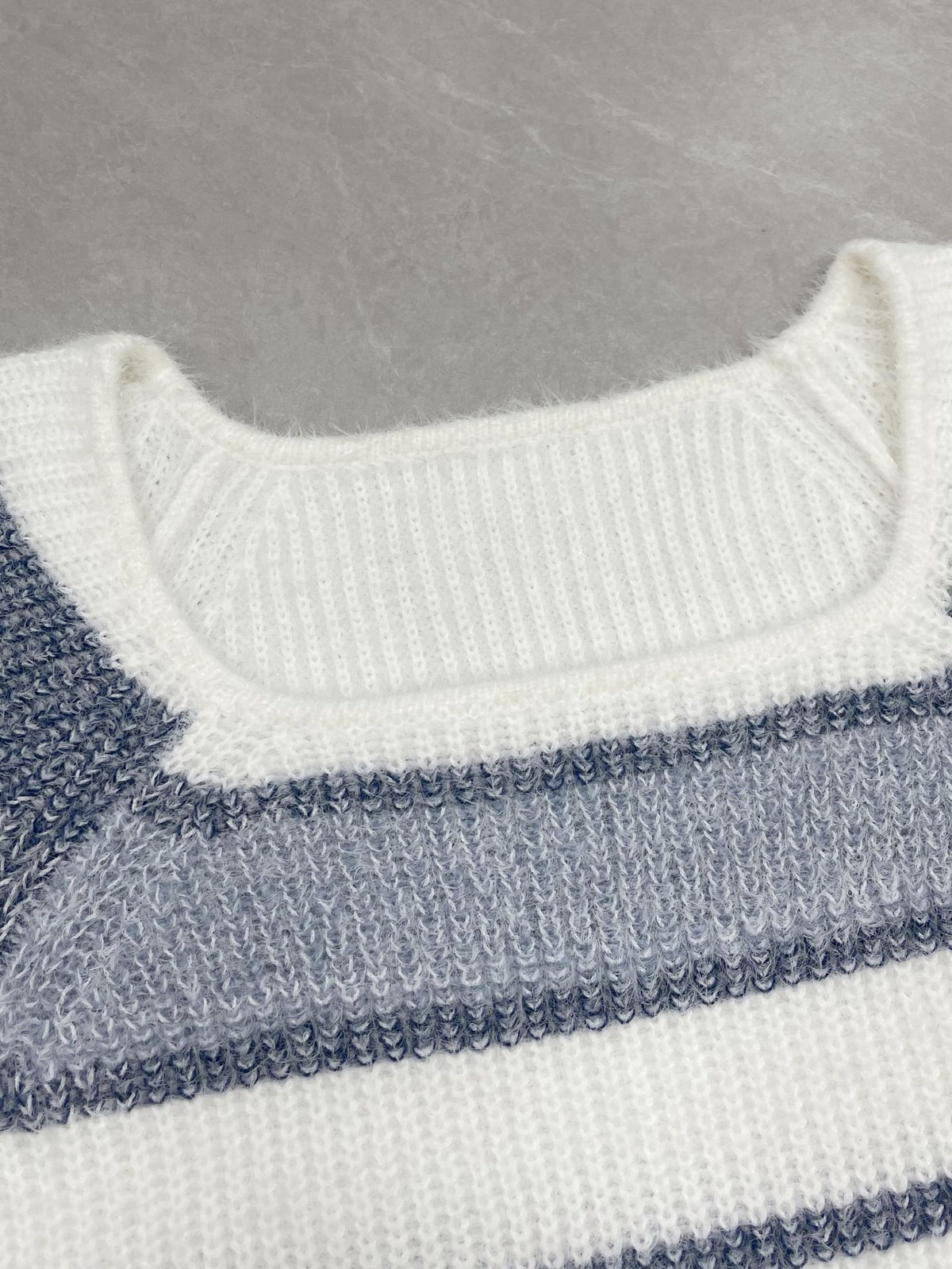 Fuzzy Square Neck Color Block Striped Sweater - Blue - 1