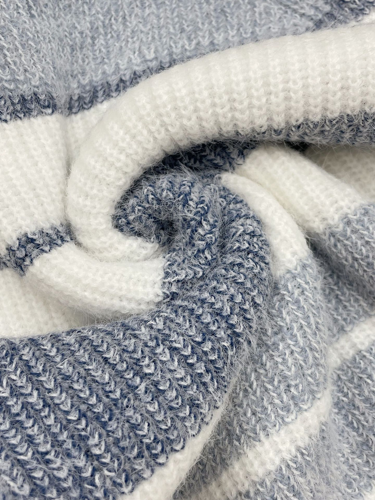 Fuzzy Square Neck Color Block Striped Sweater - Blue - 2