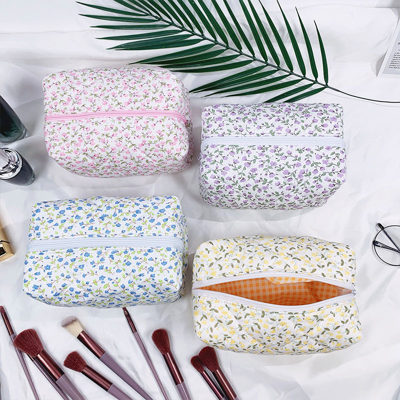 Ditsy Floral Quilted Cosmetic Pouch - Yellow