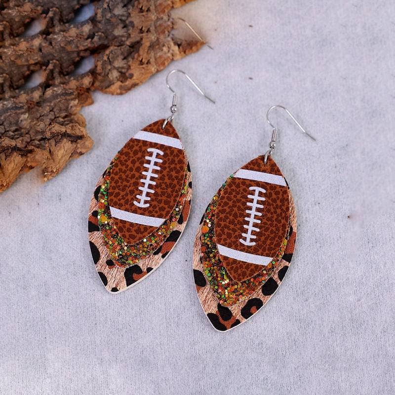 Layered Leather Football Game Day Earrings