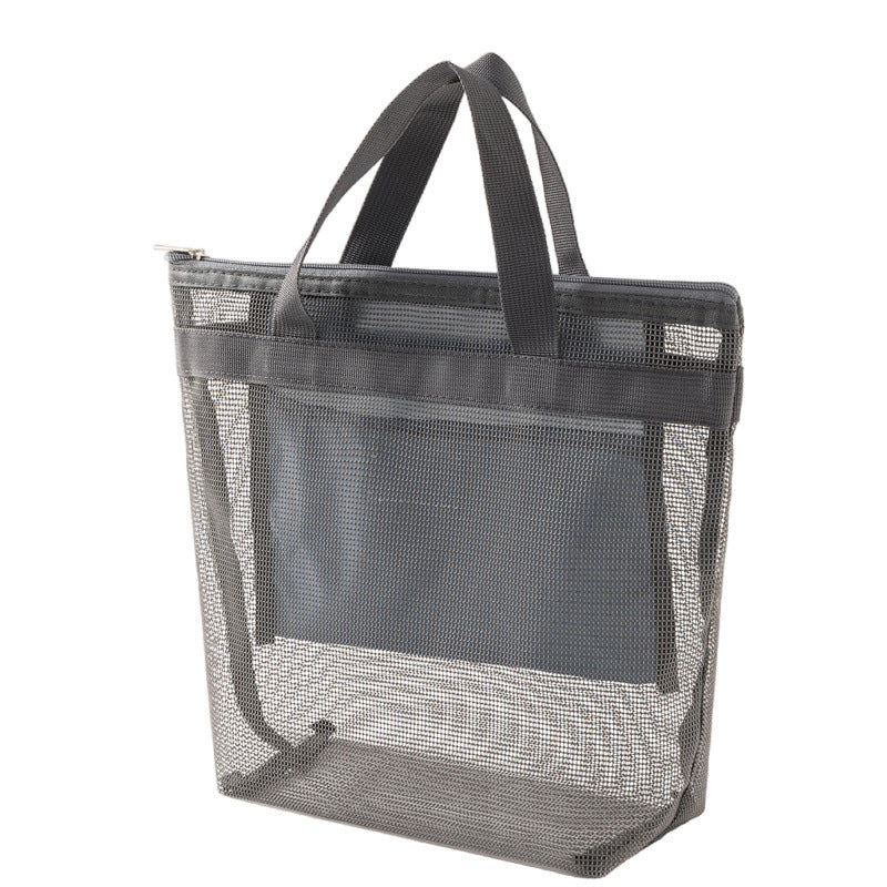 Sheer Mesh Zip Beach Tote Bag - Dark Grey