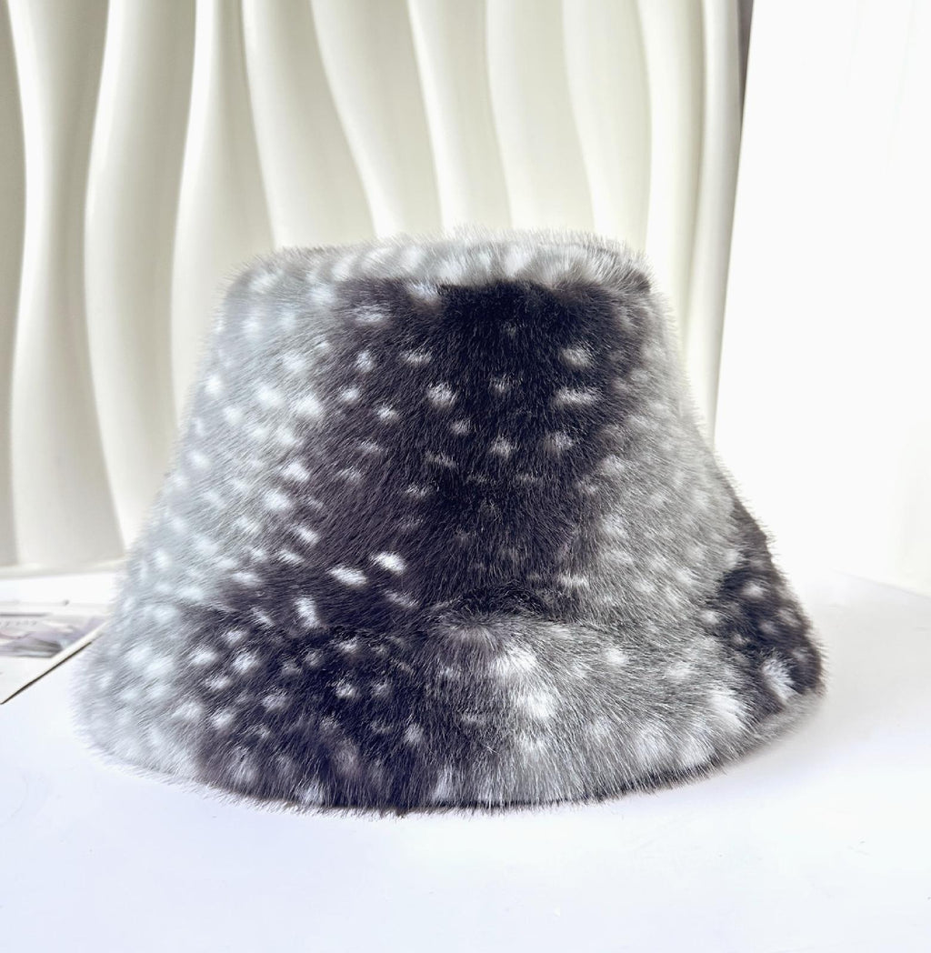 Fawn Spot Plush Bucket Hat With Suede Lining - Gray - 2