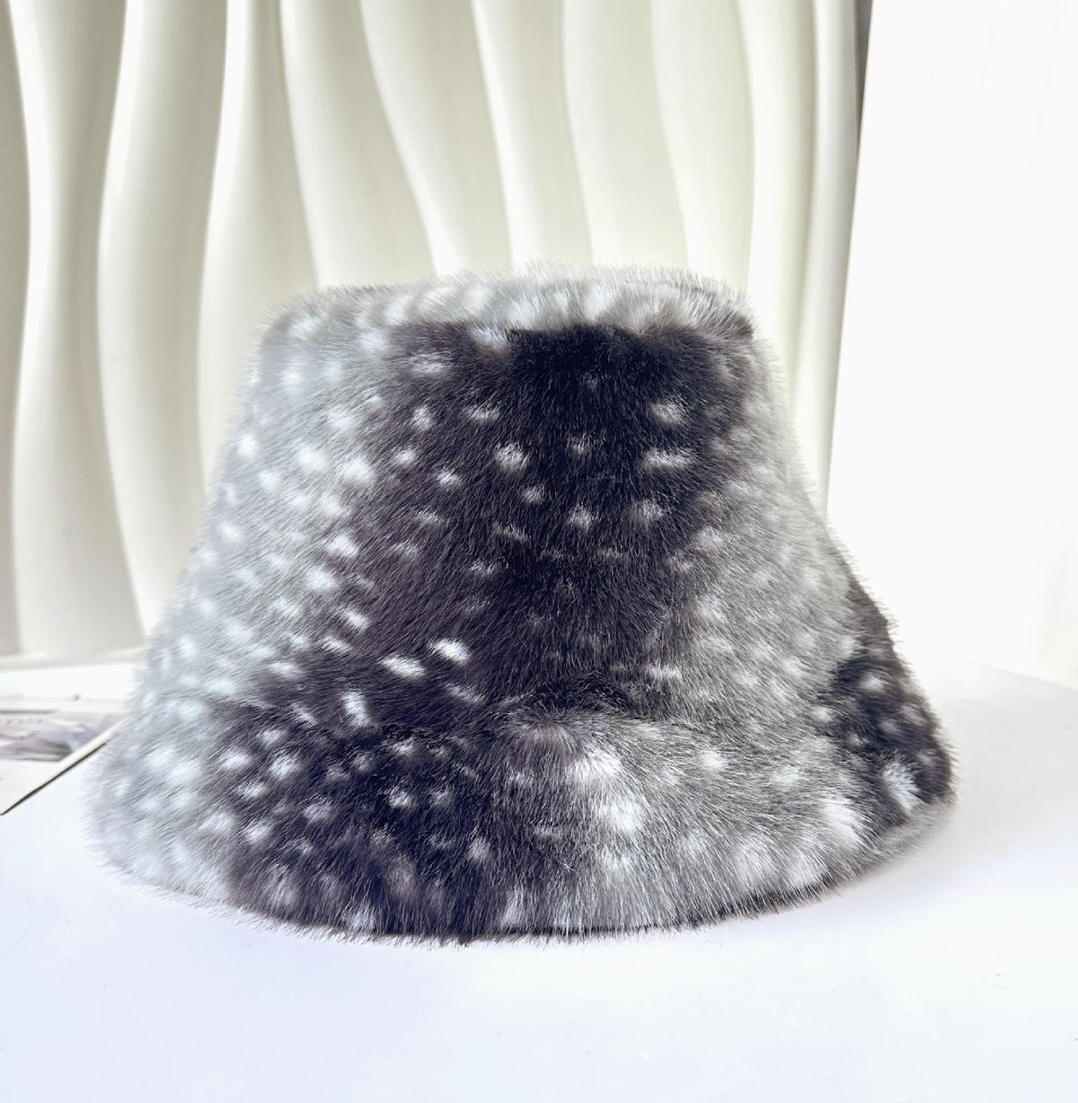 Fawn Spot Plush Bucket Hat With Suede Lining - Gray - 2