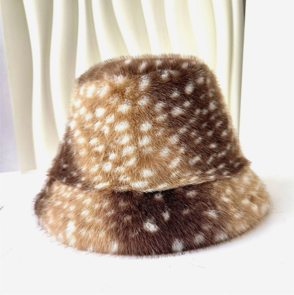 Fawn Spot Plush Bucket Hat With Suede Lining - Khaki - 2
