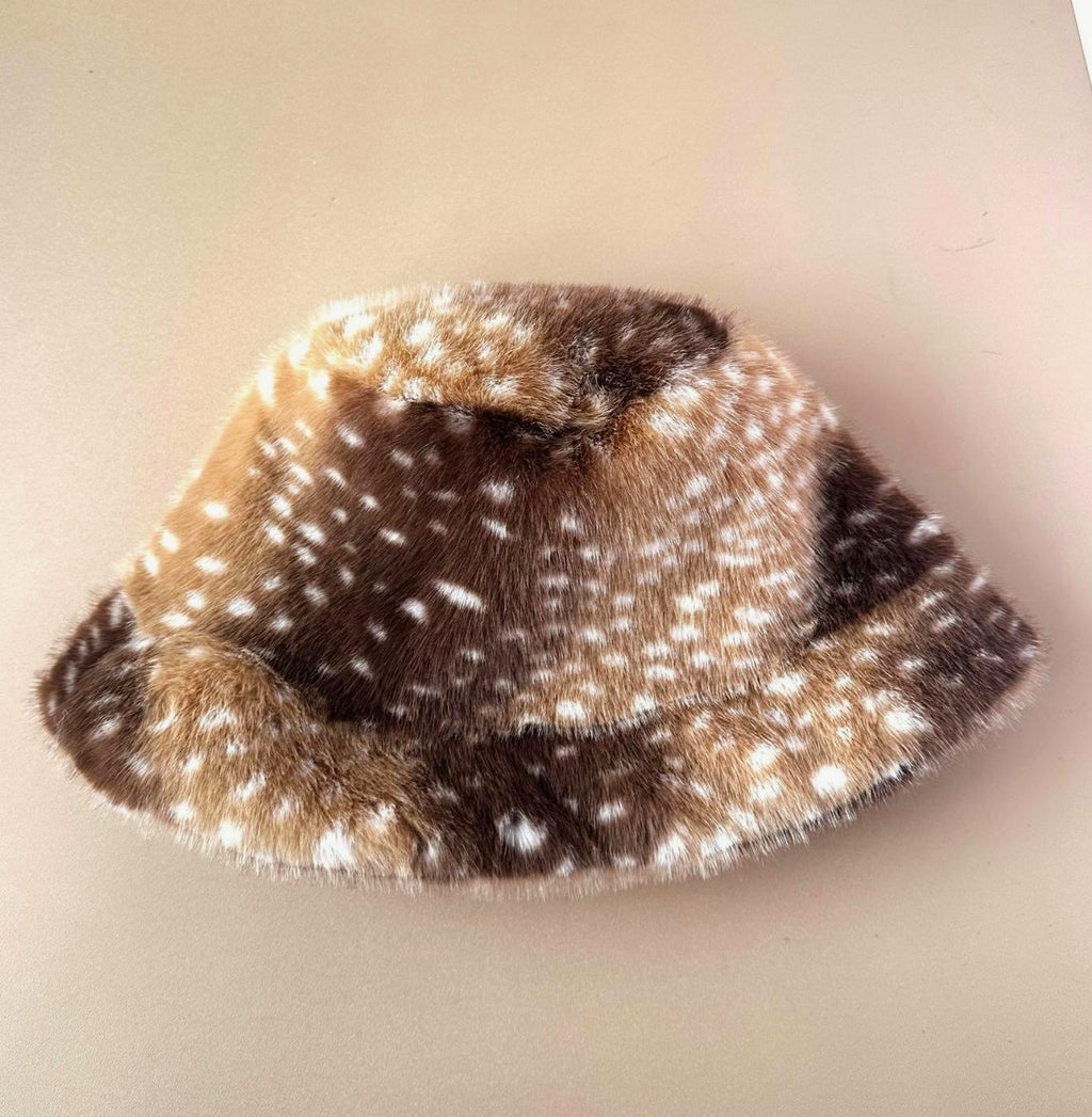 Fawn Spot Plush Bucket Hat With Suede Lining - Khaki - 3