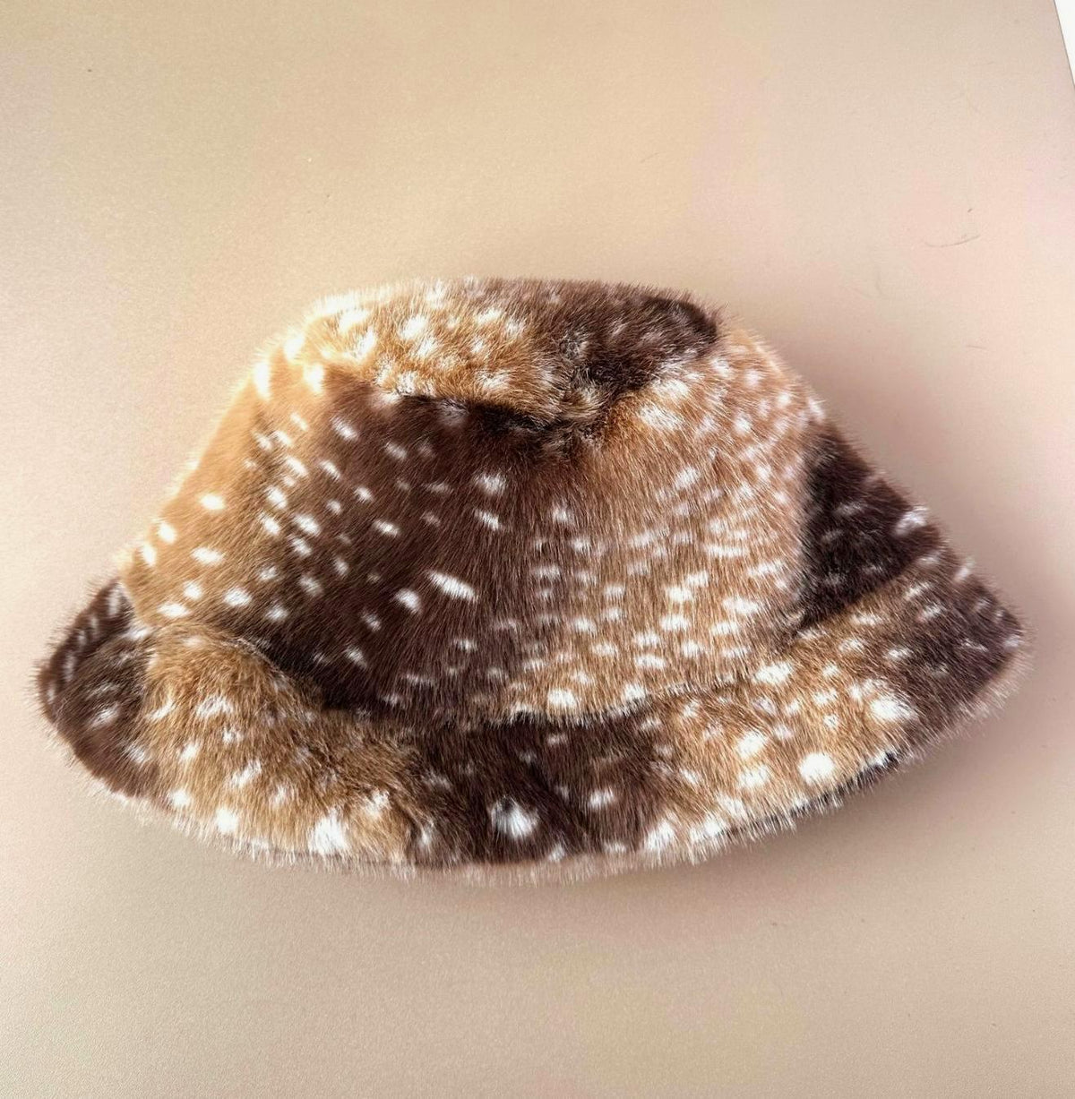 Fawn Spot Plush Bucket Hat With Suede Lining - Khaki - 3