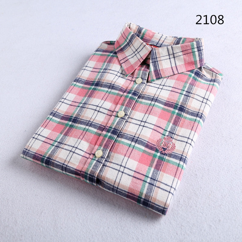 Brushed Plaid Flannel Shirt With Curved Hem - Beige2108