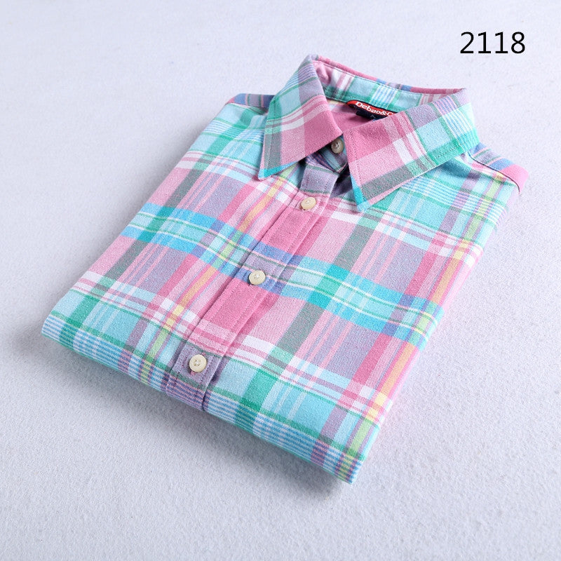 Brushed Plaid Flannel Shirt With Curved Hem - Green2118