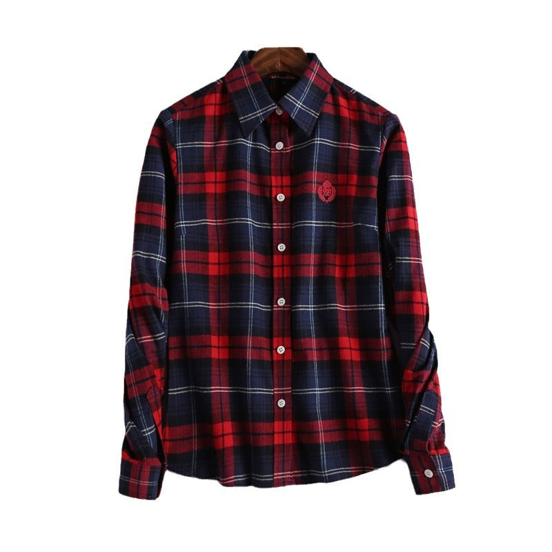 Brushed Plaid Flannel Shirt With Curved Hem - view 13