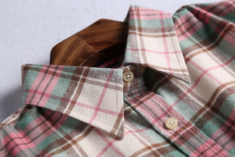 Brushed Plaid Flannel Shirt With Curved Hem - view 6