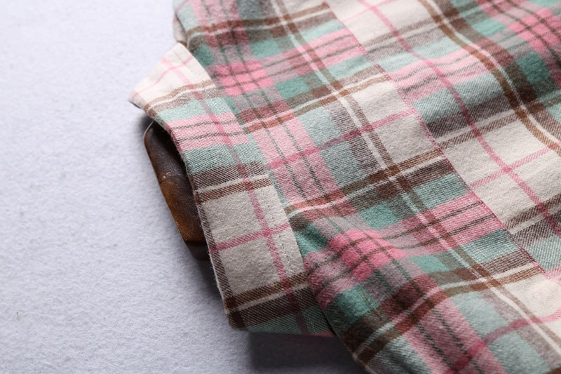 Brushed Plaid Flannel Shirt With Curved Hem - view 9