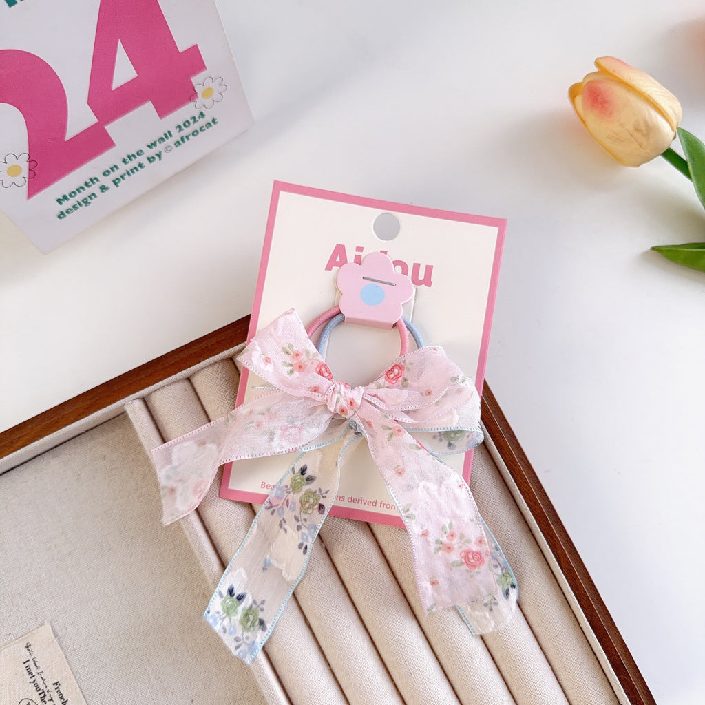 Lace Ribbon Hair Tie With Trailing Bow - Color_02
