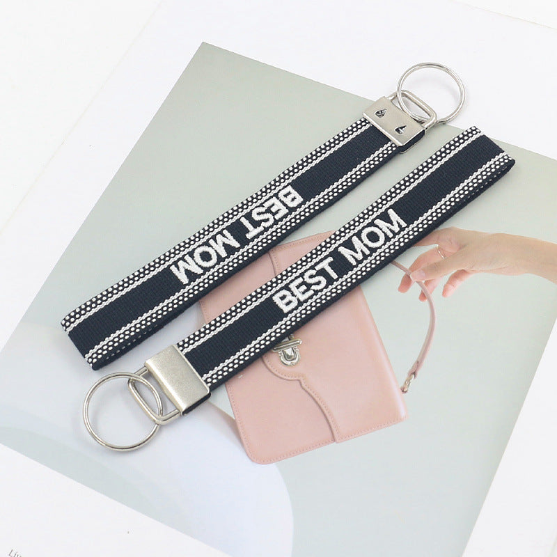 Embroidered Phrase Wristlet Key Fob - BMOM